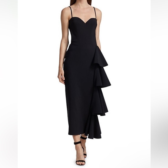 Chiara Boni La Petite Robe Gussie Velvet Tiered Ruffle Midi Dress 6 - Picture 2 of 7